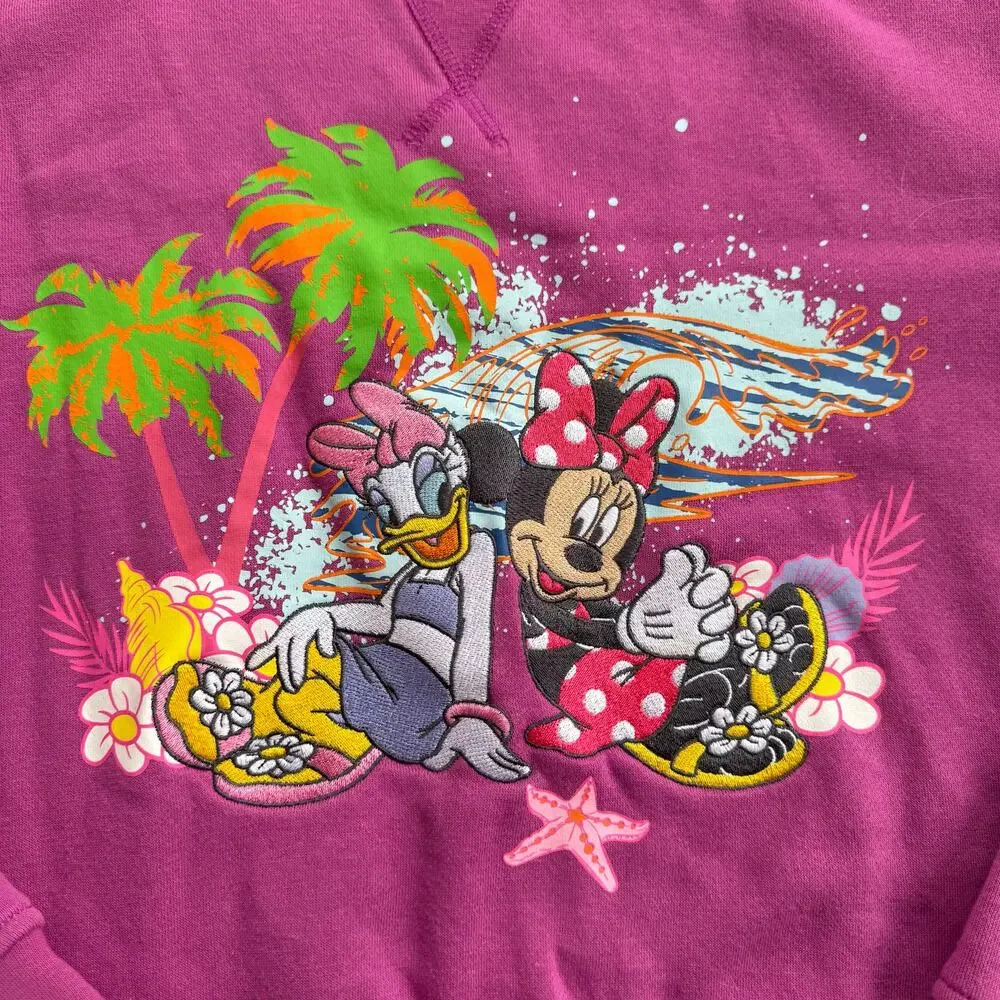 Disney Minnie Mouse and Daisy Duck Hot Pink Beach Crewneck — BoxLunch XS